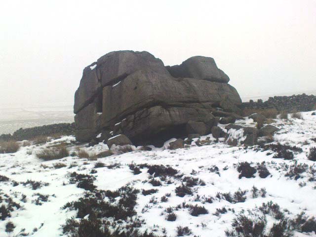 Hitching Stone through fog and snow