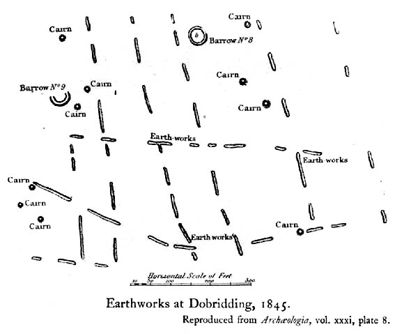 1845 plan of Cairns & Earthworks on Baildon Moor (after J.N.M. Colls)