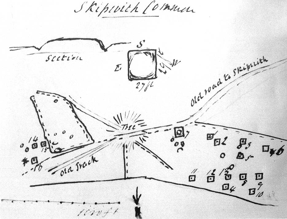 Sketch map of the Danes Hill tombs, 1849