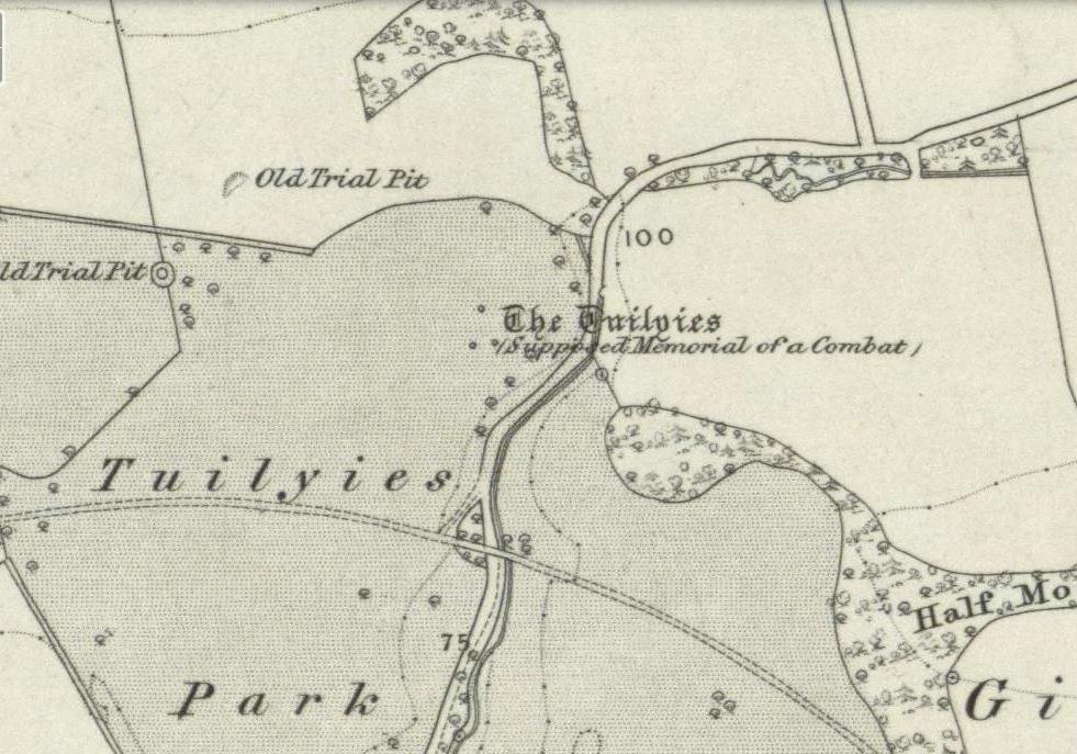 The Tuilyies standing stones on 1854 OS-map