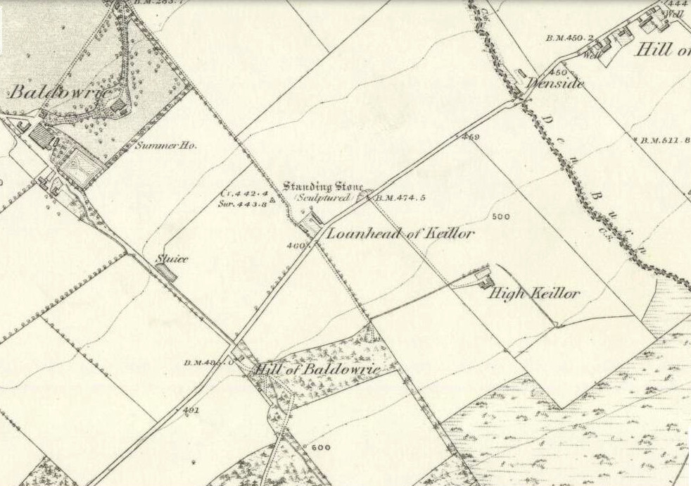 Keillor stone on 1865 map