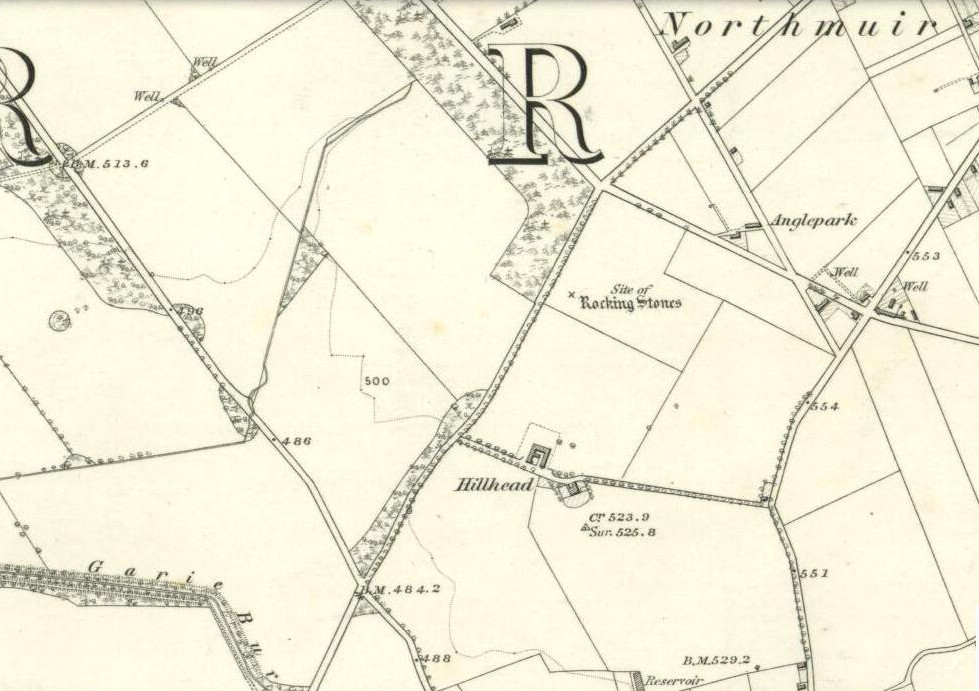 Rocking stones shown on 1865 6-inch OS-map