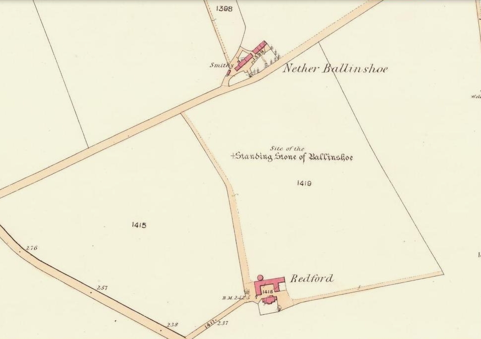 Site of the standing stone on 1865 OS-map