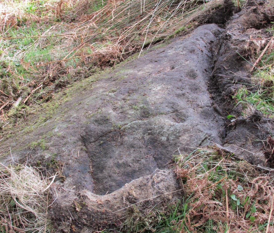 Cup-marks along the edge and bottom of the stone