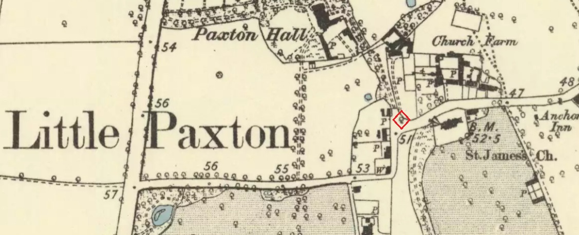 The 1887 6" OS Map, showing the Maypole Tree outlined in red