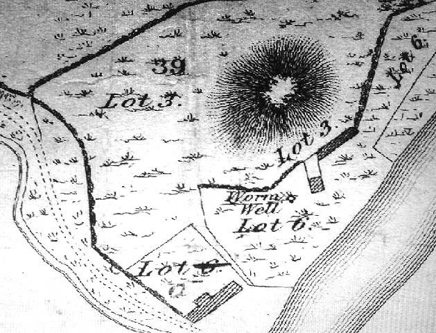 Map highlighting the Worm Well, 1750