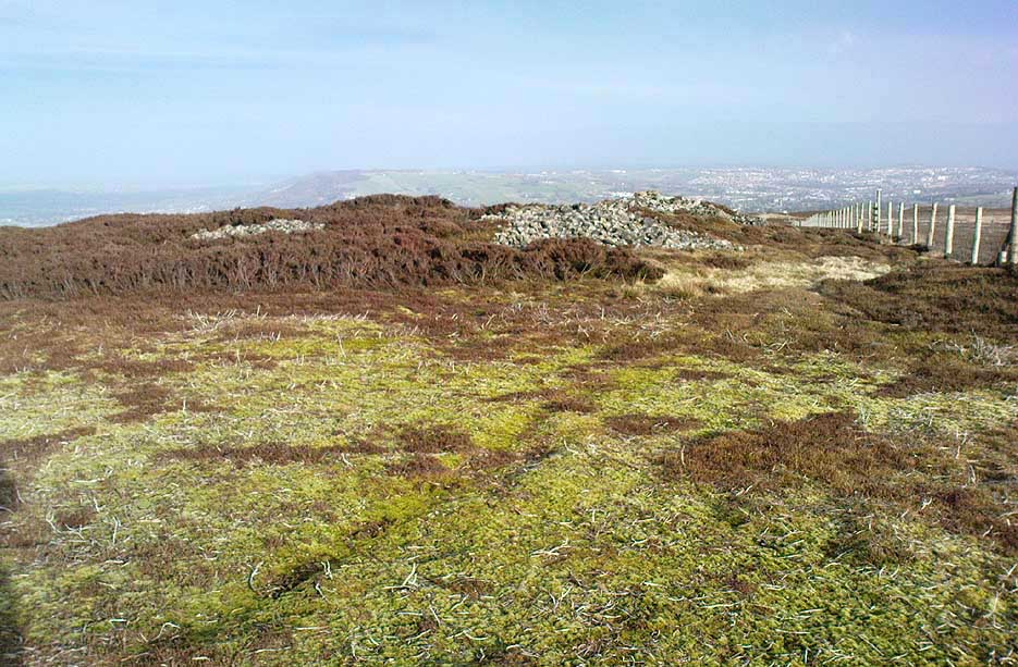 The Great Skirtful of Stones cairn looking east to Otley Chevin