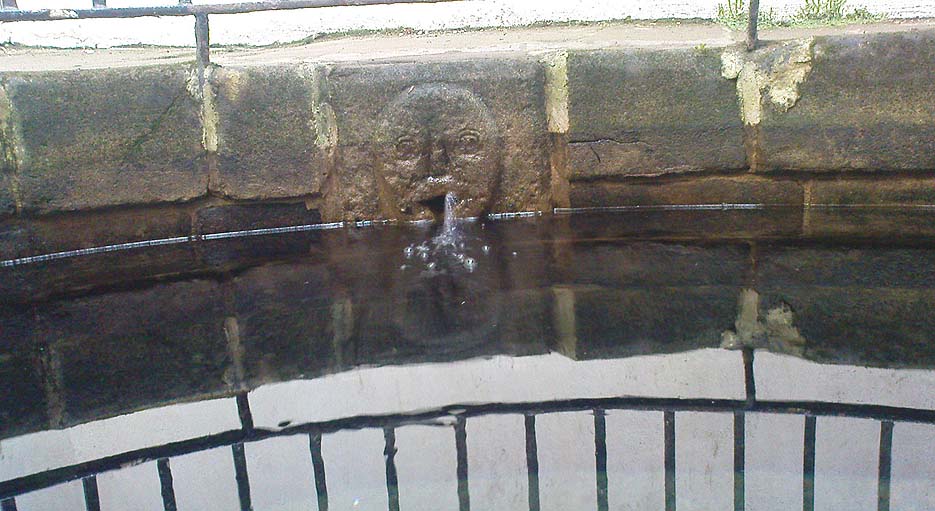 Carved 'celtic' head, from which the water now emerges