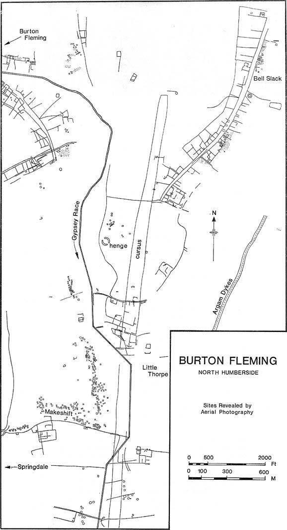 Plan of Rudston D Cursus & associated monuments (after I.M. Stead 1976)